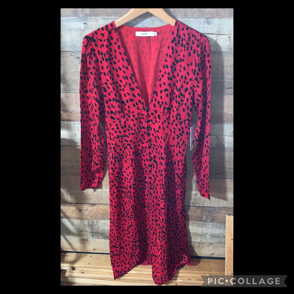 Just Fab Red Black Maxi Dress Leopard WMS M NWT